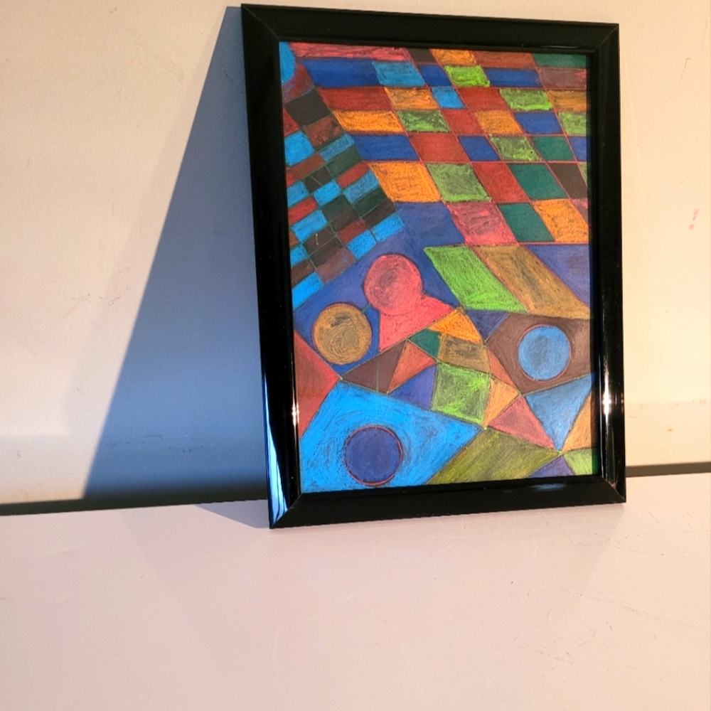 Mini original abstract painting in watercolor pencils framed from Art Worthy